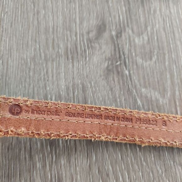 LP by Linea Pelle Brown Leather Skinny Belt Gold Sequin Accents Small - Picture 5 of 8